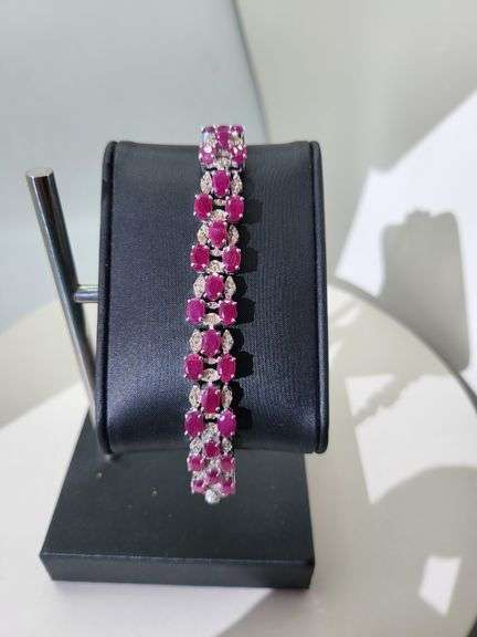 Intense Red Ruby Bracelet with Diamond studs