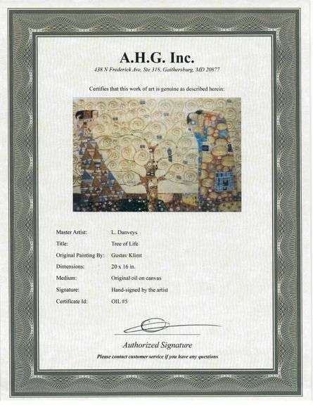 Highly Collectible After Gustav Klimt One of a kind oil on Canvas signed by the artist, Tree of life