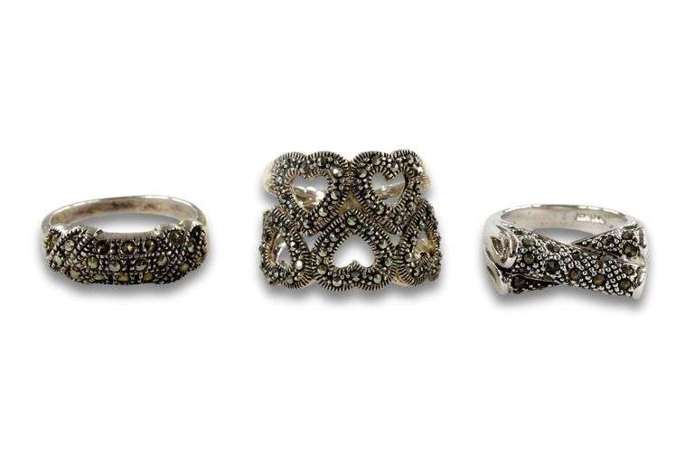 Sterling & Marcasite Rings - Lot of 3
