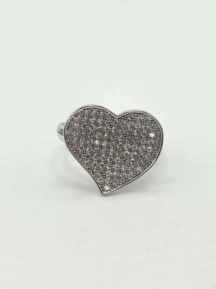 925 Sterling Silver Full Pave Crystal Heart Ring
