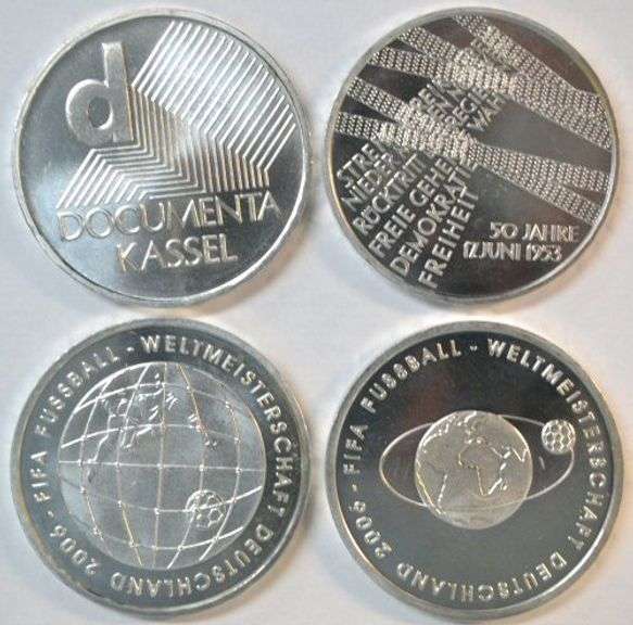 4 Diff. Gem Prooflike German 10 Euro SILVER coins 2002 to 2005