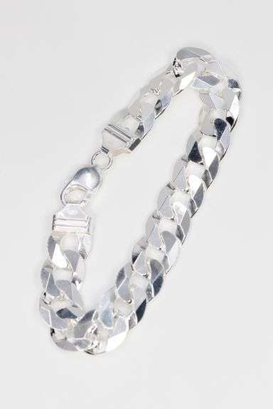 Men's 15mm Solid .925 Sterling Silver Flat Curb Chain Link Italy Bracelet 10"