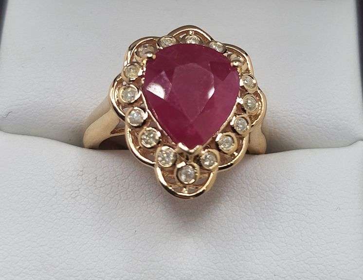 Very fine one Ruby 4.54 CW ring in silver 14k gold plated with diamond accent