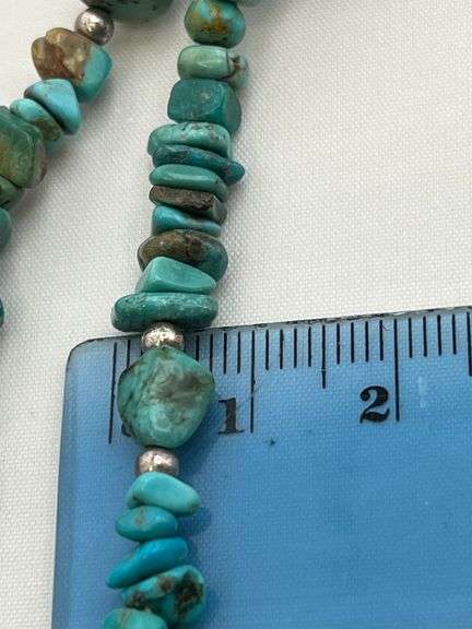Vintage 925 Sterling Silver Double Strand Turquoise Chip Bracelet