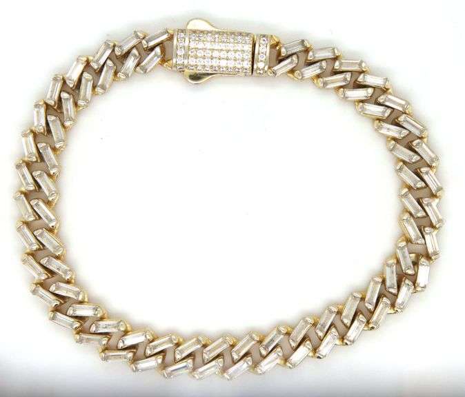925 Sterling silver baguette cubic zirconia link bracelet