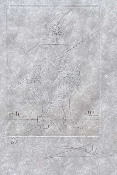 Highly Collectible and Rare Salvador Dali Hand-Signed Drypoint Etching
