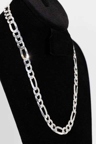 Men's 10.9mm Solid .925 Sterling Silver Flat Figaro Chain Link Italy Necklace 30"