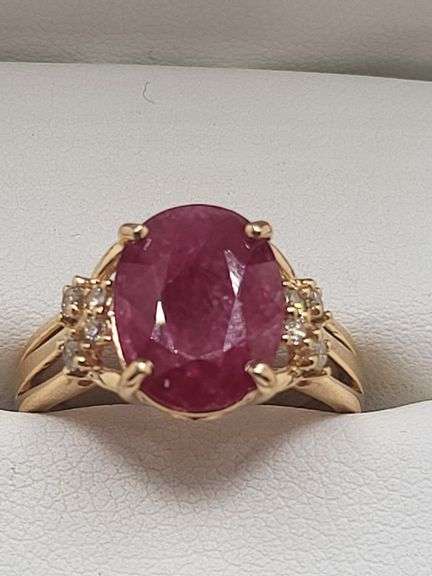 Very fine one Ruby 4.48 CW ring in silver 14k gold plated with diamond accent