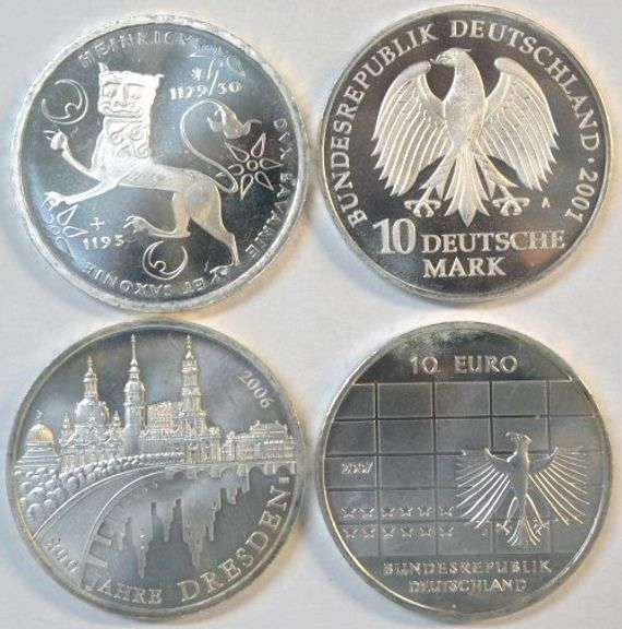 Gem SILVER 1995 & 2001 German 10 Marks and 2006 & 2007 10 Euros