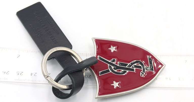 Saint Laurent black and red Shield logo key chain