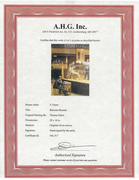 Highly Collectible After Thomas Eakins One of a kind oil on Canvas signed by the artist, Between Rou