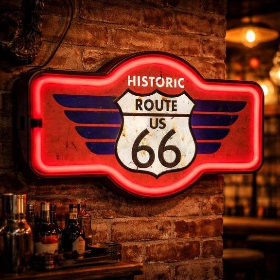 Route 66 LED Neon Sign Vintage-Style Retro Wall Decor