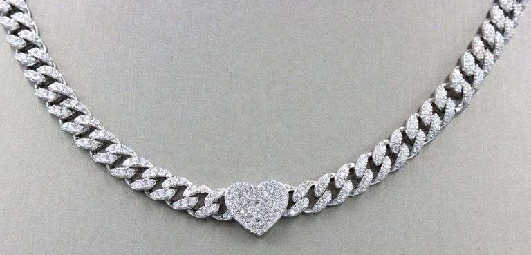 925 Sterling silver Cuban chain cubic zirconia necklace with heart shaped pendant