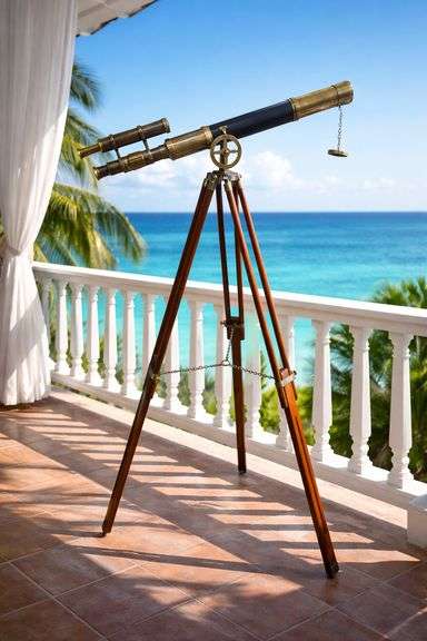 Brass Double-Barrel Floor Telescope with Leather Wrap