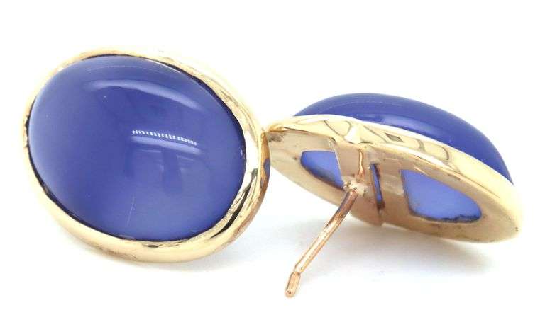 14kt Yellow gold bezel set oval cab Iolite stud earrings