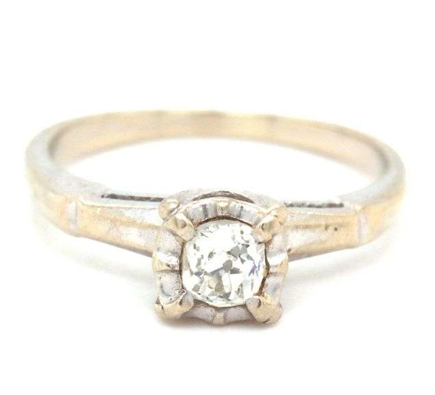 14kt White gold mine cut diamond ring