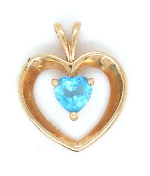 14kt Yellow gold blue topaz heart shaped pendant