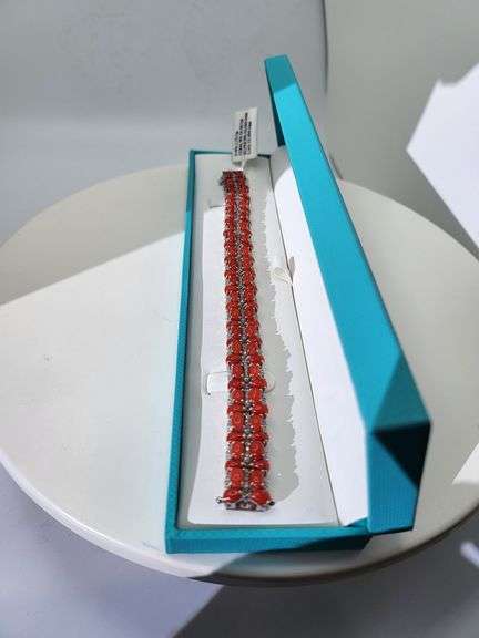 Coral Bracelet in Diamond Studded Sterling Silver
