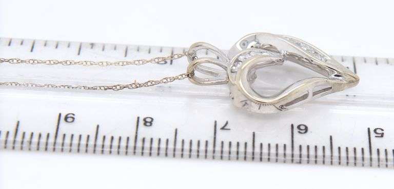 10kt White Gold Open Heart Shaped Diamond Pendant on Chain