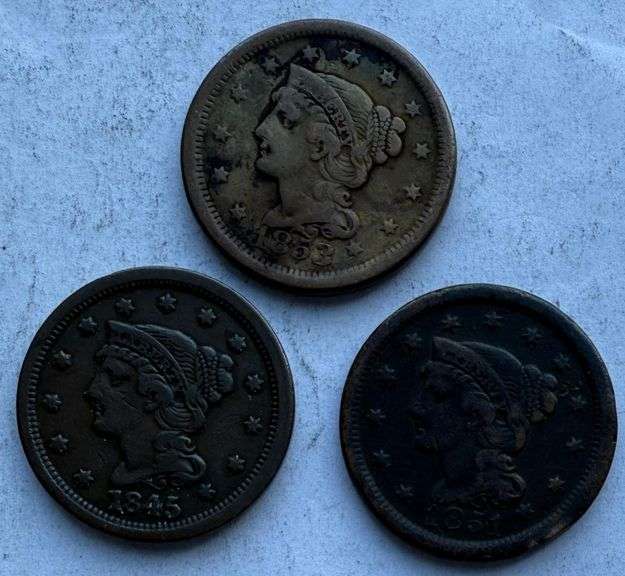 1845 1851 & 1853 Large Cents