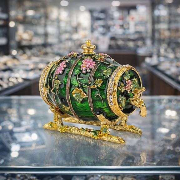 Hand-Painted Wine Barrel Enameled Jewelry Case