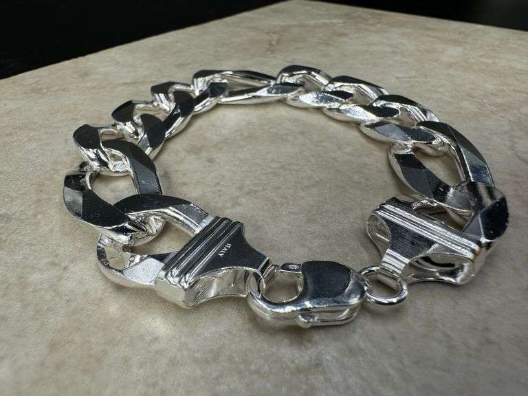 Men's 18mm Solid .925 Sterling Silver Flat Figaro Chain Link Italy Bracelet 9" inch
