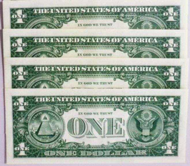 (4) Superb $1 2021 Star Replacement Notes Dallas-Consecutive!