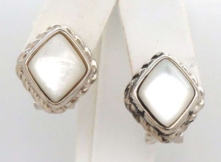 925 Sterling silver Mother of pearl cable classic earrings
