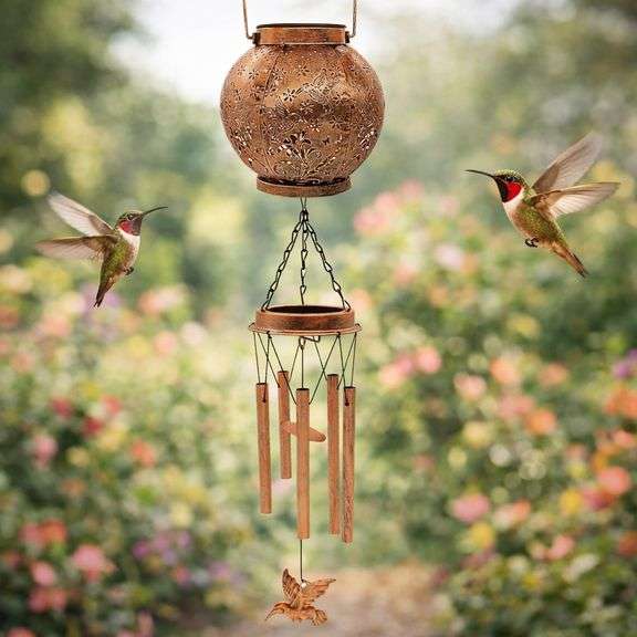 Hummingbird Solar Wind Chimes with Lantern