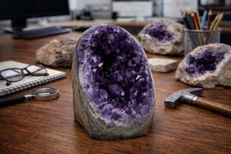 Polished Amethyst Cluster Quartz Crystal