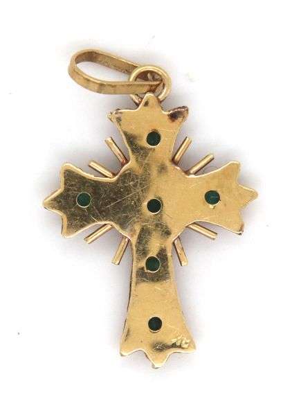 14kt Yellow gold emerald cross pendant