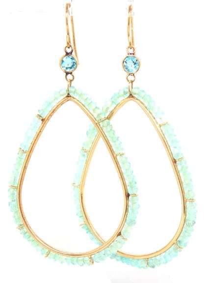14kt Yellow gold aquamarine dangle earrings