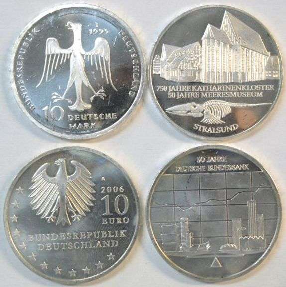 Gem SILVER 1995 & 2001 German 10 Marks and 2006 & 2007 10 Euros