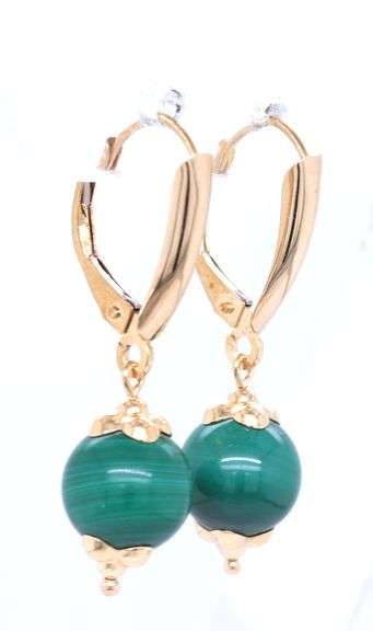 14kt Yellow gold Malachite dangle earrings