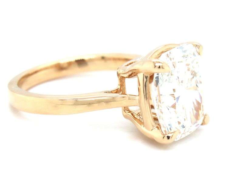 14kt Yellow gold 4.70ct cushion brilliant lab grown diamond engagement ring