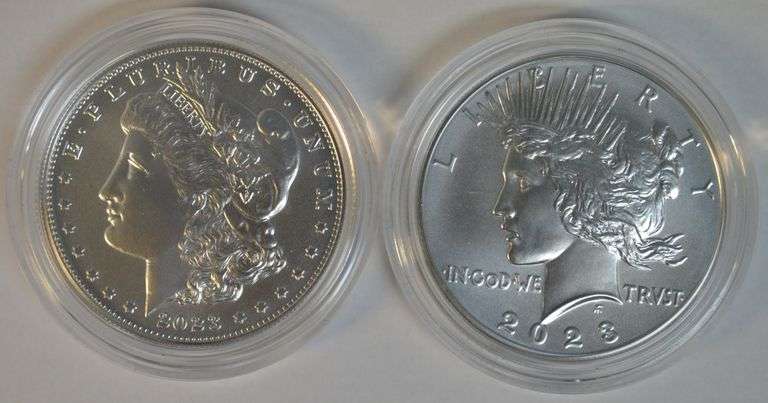 Flawless Gem Cameo Proof 2023 Morgan & 2023 Peace Silver Dollars. Box/COA