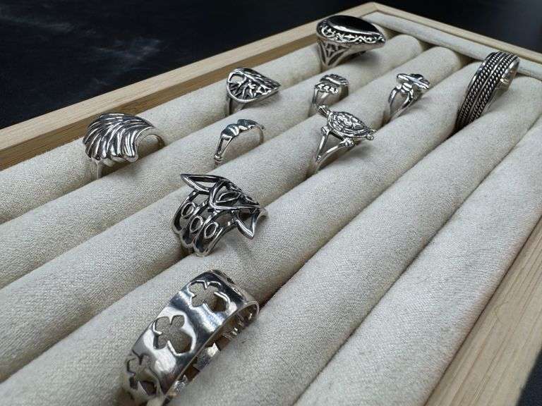 Sterling Silver Curated Ring Assortment Various Sizes & Styles (10 Ring Lot)