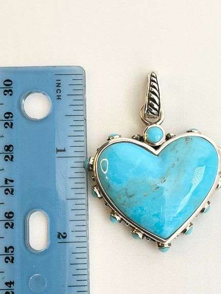925 Sterling Silver CBARSE Heart Shape Turquoise Southwestern Style Design Pendant