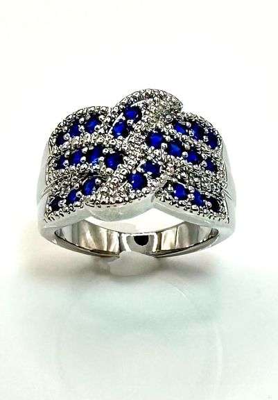 Stunning 14 Kt White Gold Plate 7 Cttw Simulated Midnight Blue Sapphire Ring.