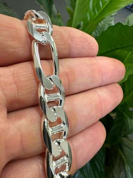 Sterling Silver 11.4mm Figaro Figarucci Chain Mariner Link 925 Italy Necklace 24"
