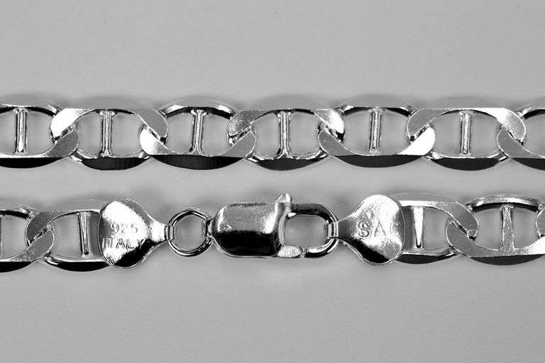 Sterling Silver Flat Marina Link Chain 8.2mm 925 Italy Anchor Mariner Necklace 20"