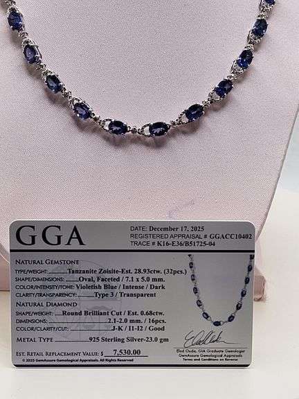Unbelievable very fine Tanzanite and diamond Necklace in Silver – GGA Certified
