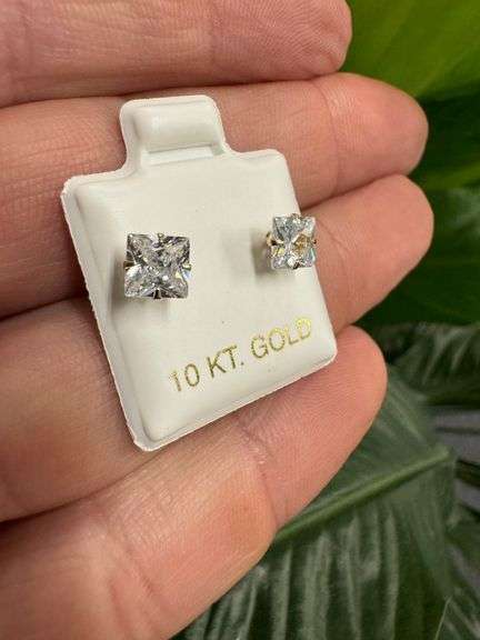 10k Yellow Gold 5mm Square White CZ Princess-Cut Solitaire Stud Earrings
