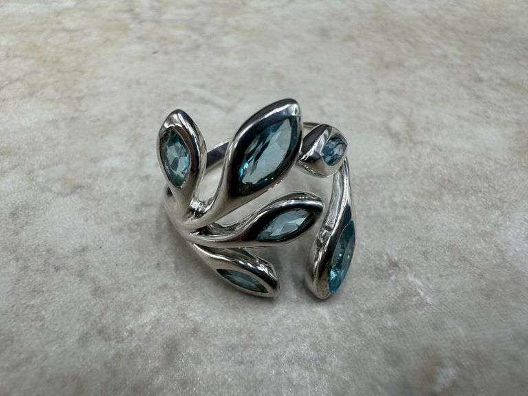 Sterling Silver Natural Gemstone Blue Topaz Ring Size 9