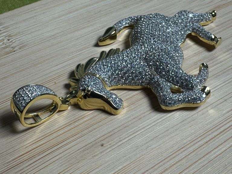 Two-Tone Gold & Silver Plated 925 Sterling Silver Iced Out Horse