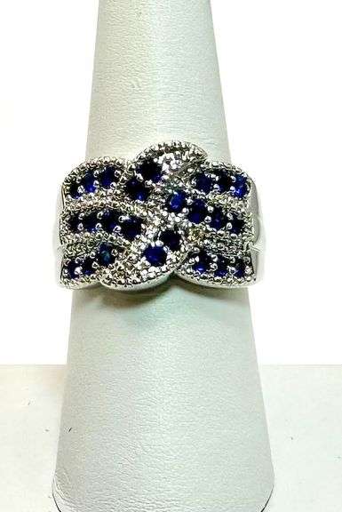 14 Kt. White Gold Plate 7 Cwt. Simulated Midnight Blue Sapphire Ring