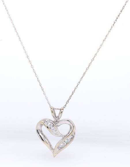 10kt White Gold Open Heart Shaped Diamond Pendant on Chain