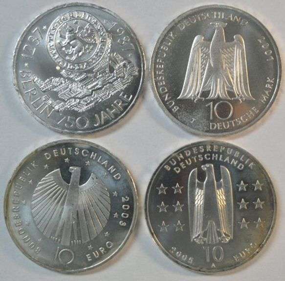 Gem SILVER 1987 & 2007 German 10 Marks and 2003 & 2005 10 Euros