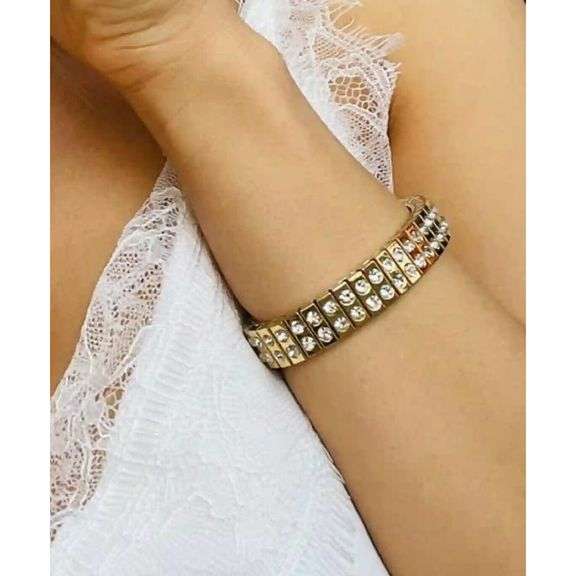 24K Golden Swarovski Crystal Expandable Wedding Bracelet