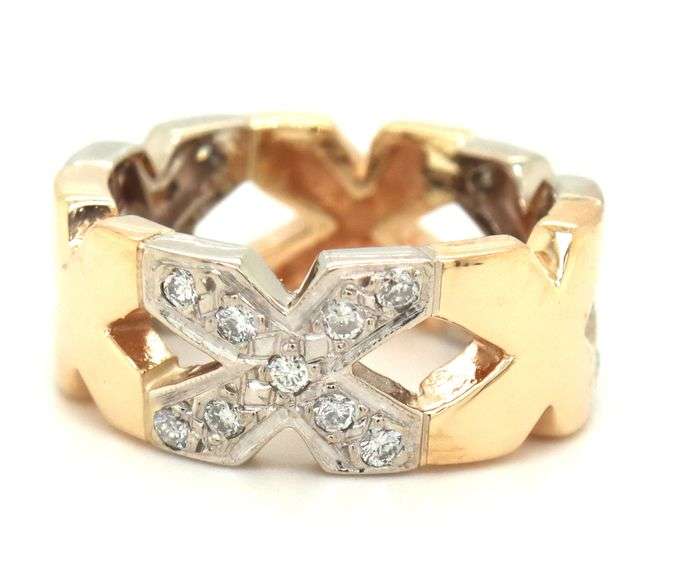 14kt Yellow gold 0.30ctw pave diamond X ring